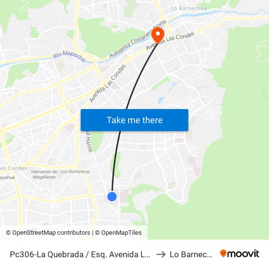Pc306-La Quebrada / Esq. Avenida La Paz to Lo Barnechea map
