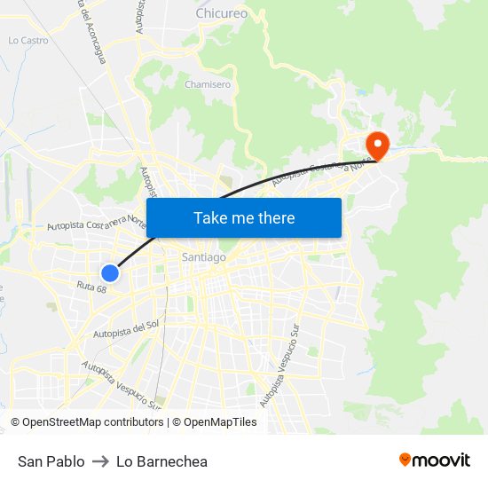 San Pablo to Lo Barnechea map