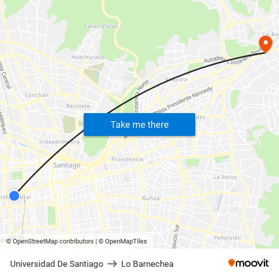 Universidad De Santiago to Lo Barnechea map