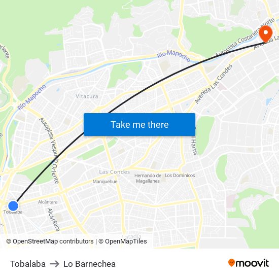 Tobalaba to Lo Barnechea map