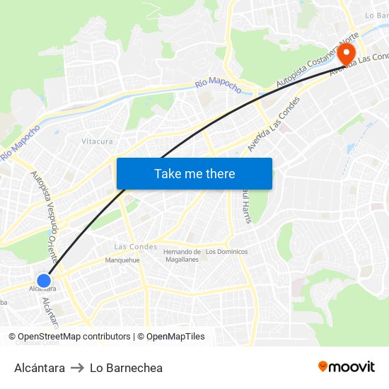 Alcántara to Lo Barnechea map