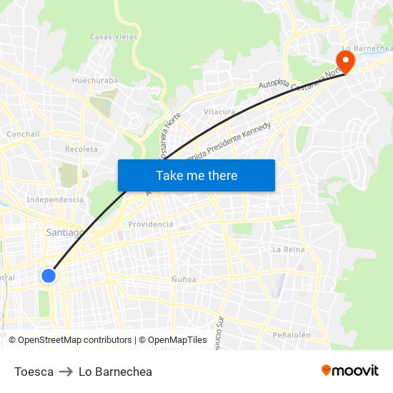Toesca to Lo Barnechea map