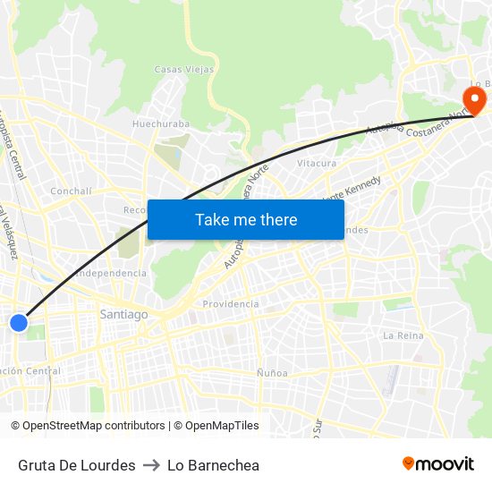 Gruta De Lourdes to Lo Barnechea map