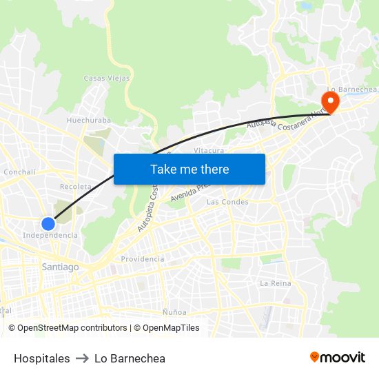 Hospitales to Lo Barnechea map