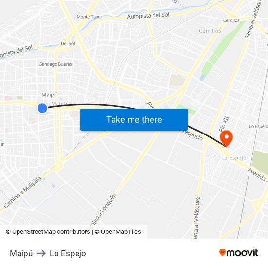 Maipú to Lo Espejo map