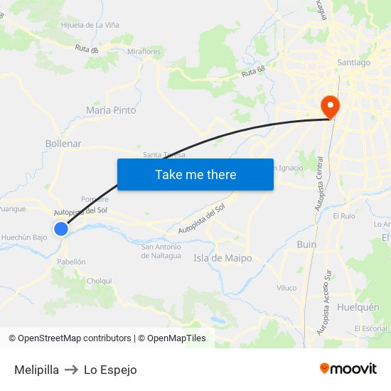 Melipilla to Lo Espejo map