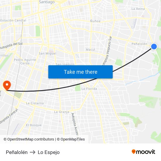Peñalolén to Lo Espejo map
