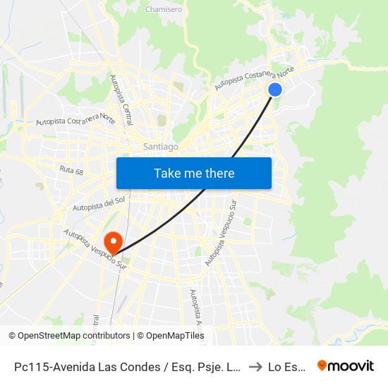 Pc115-Avenida Las Condes / Esq. Psje. Las Condes to Lo Espejo map