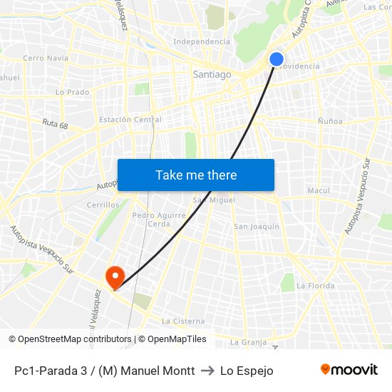 Pc1-Parada 3 / (M) Manuel Montt to Lo Espejo map