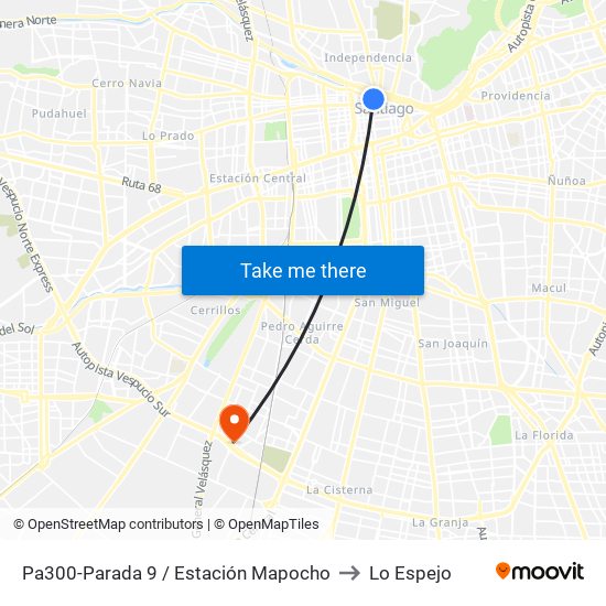 Pa300-Parada 9 / Estación Mapocho to Lo Espejo map