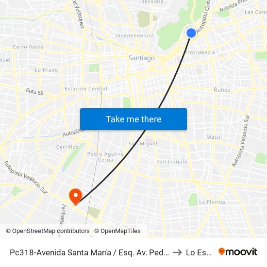 Pc318-Avenida Santa María / Esq. Av. Pedro De Valdivia to Lo Espejo map