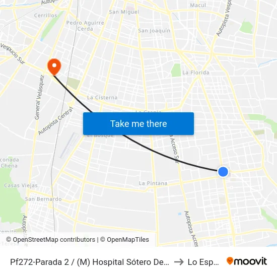 Pf272-Parada 2 / (M) Hospital Sótero Del Río to Lo Espejo map