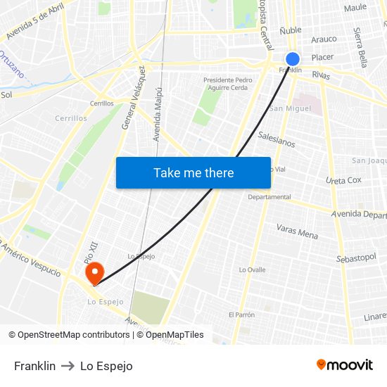 Franklin to Lo Espejo map