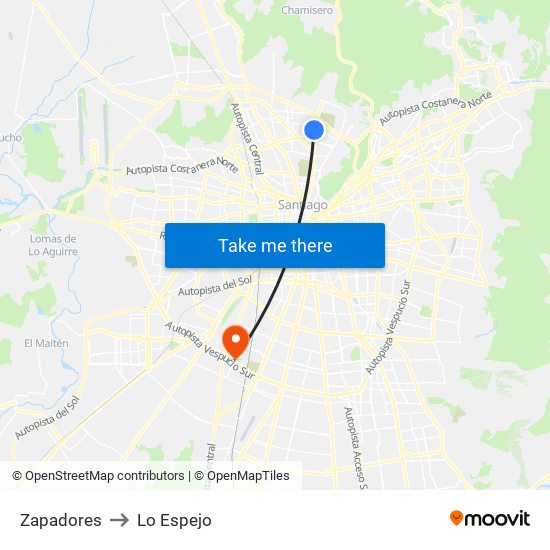 Zapadores to Lo Espejo map