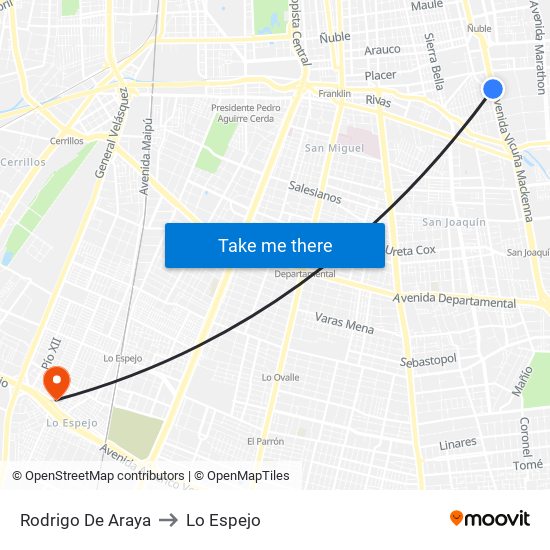 Rodrigo De Araya to Lo Espejo map