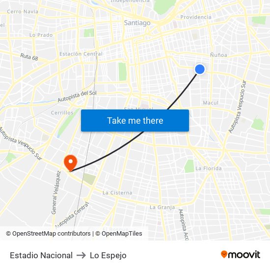 Estadio Nacional to Lo Espejo map