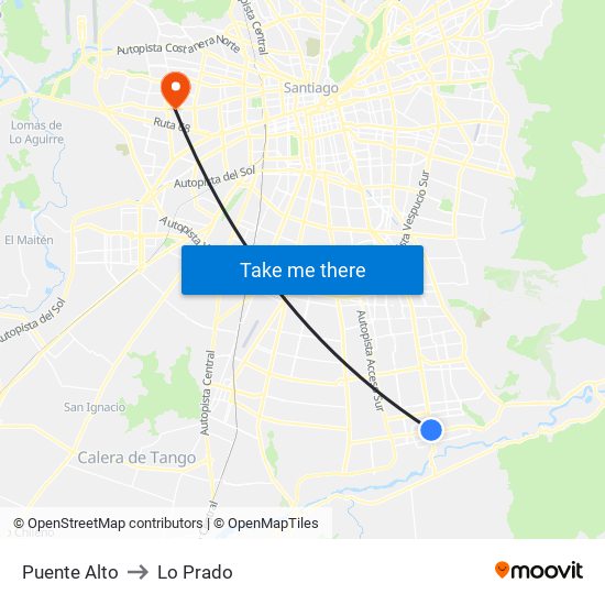 Puente Alto to Lo Prado map