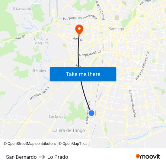 San Bernardo to Lo Prado map