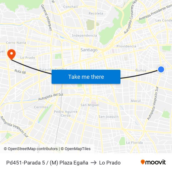 Pd451-Parada 5 / (M) Plaza Egaña to Lo Prado map