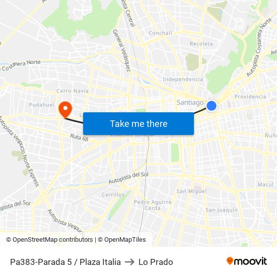 Pa383-Parada 5 / Plaza Italia to Lo Prado map
