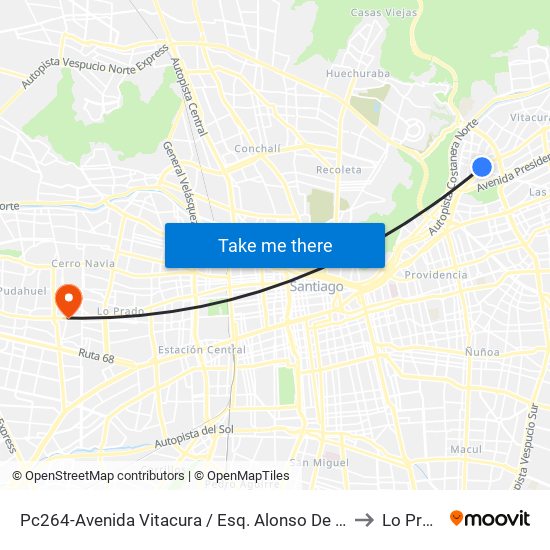 Pc264-Avenida Vitacura / Esq. Alonso De Córdova to Lo Prado map