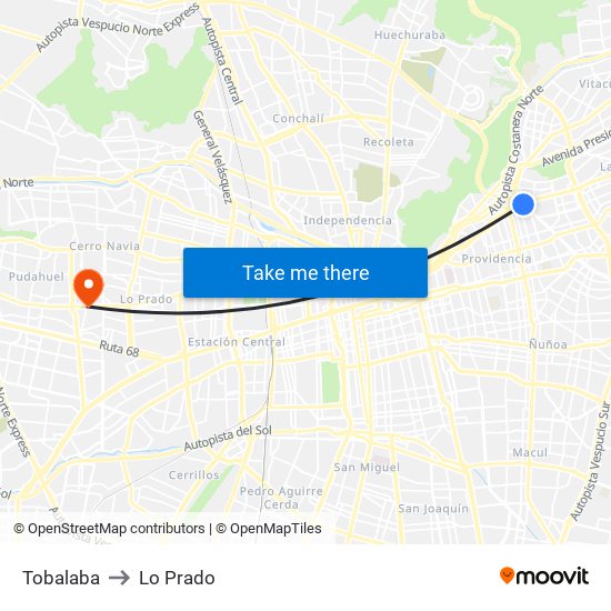 Tobalaba to Lo Prado map