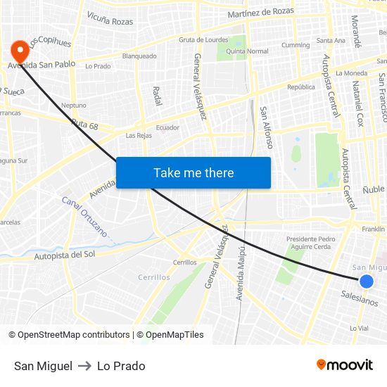 San Miguel to Lo Prado map