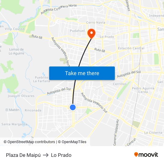 Plaza De Maipú to Lo Prado map
