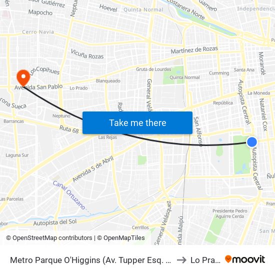 Metro Parque O'Higgins (Av. Tupper Esq. Av. Viel) to Lo Prado map