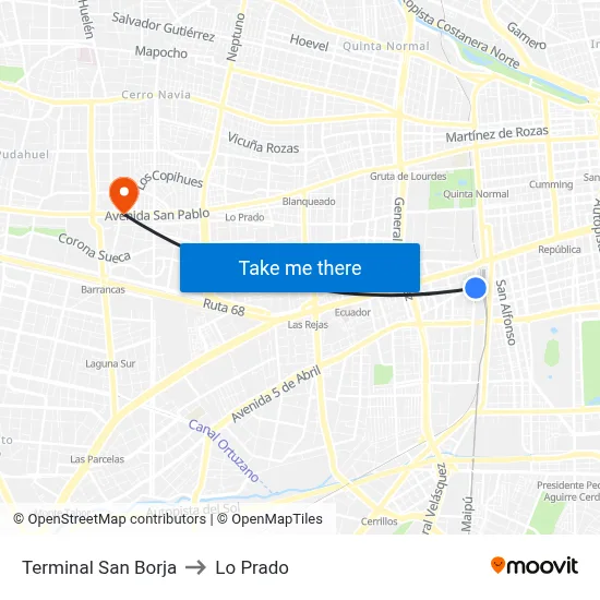 Terminal San Borja to Lo Prado map