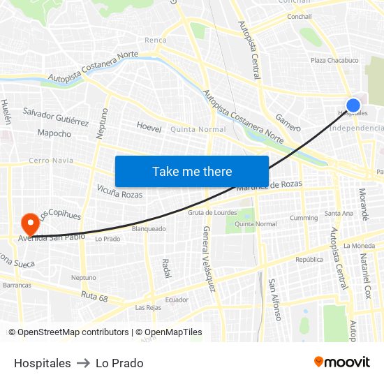 Hospitales to Lo Prado map