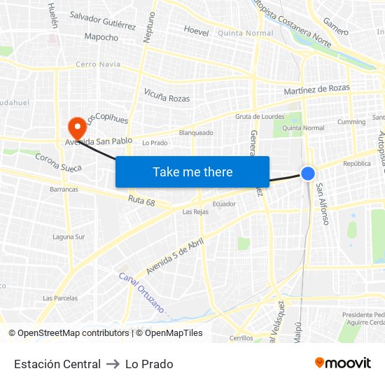 Estación Central to Lo Prado map
