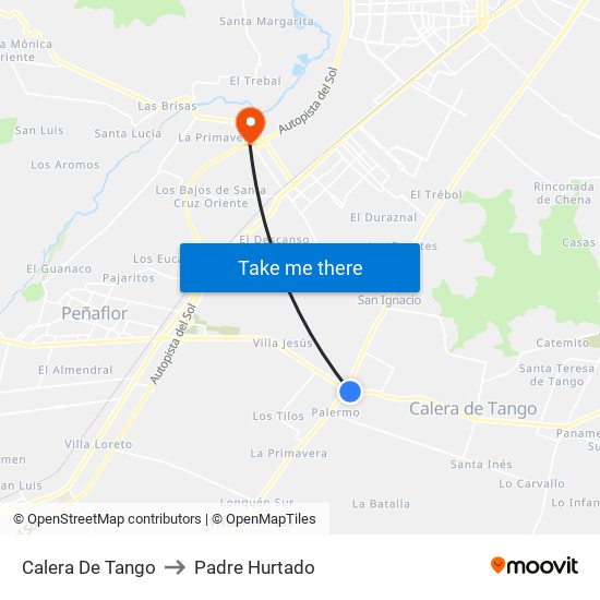 Calera De Tango to Padre Hurtado map