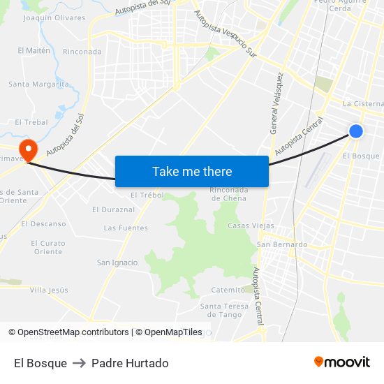El Bosque to Padre Hurtado map