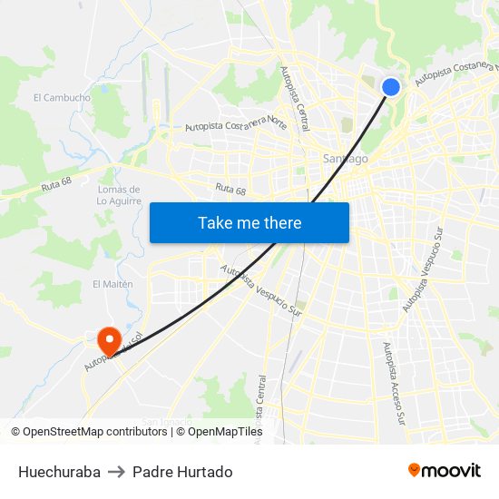 Huechuraba to Padre Hurtado map