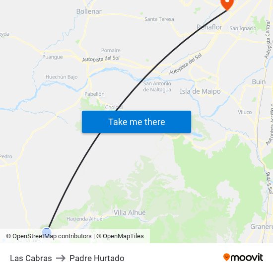 Las Cabras to Padre Hurtado map