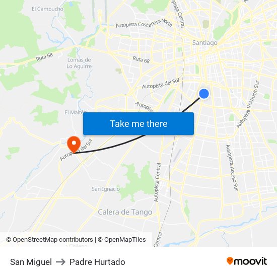 San Miguel to Padre Hurtado map