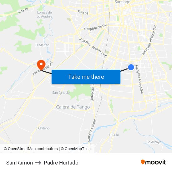 San Ramón to Padre Hurtado map