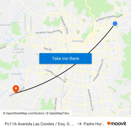 Pc116-Avenida Las Condes / Esq. G. Fuenzalida to Padre Hurtado map