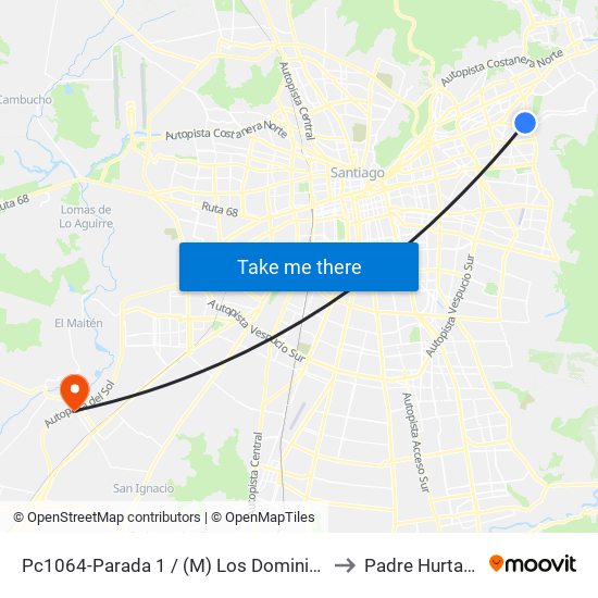 Pc1064-Parada 1 / (M) Los Dominicos to Padre Hurtado map