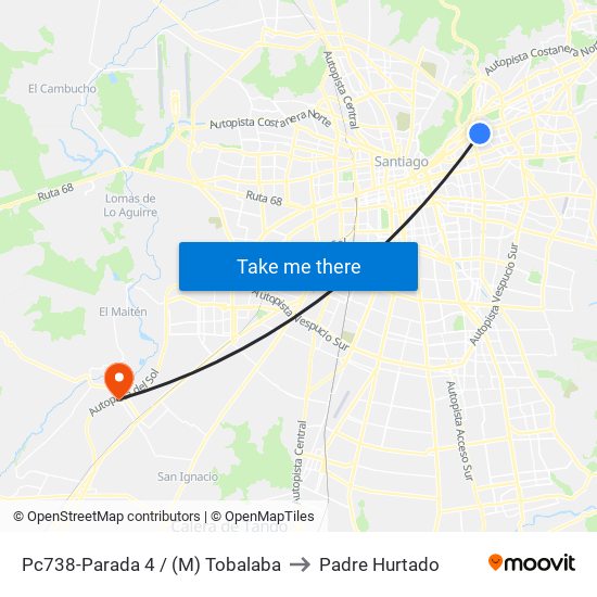 Pc738-Parada 4 / (M) Tobalaba to Padre Hurtado map