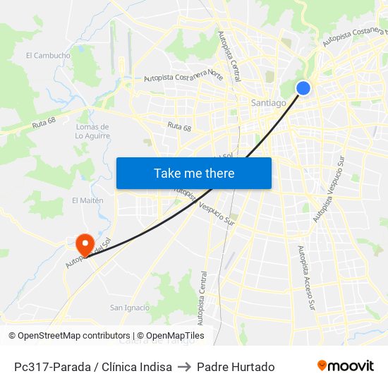 Pc317-Parada / Clínica Indisa to Padre Hurtado map