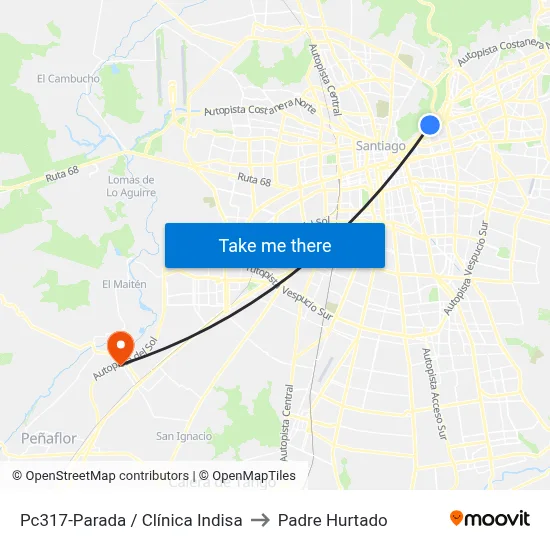 Pc317-Parada / Clínica Indisa to Padre Hurtado map