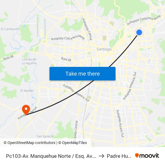 Pc103-Av. Manquehue Norte / Esq. Av. Pdte. Riesco to Padre Hurtado map