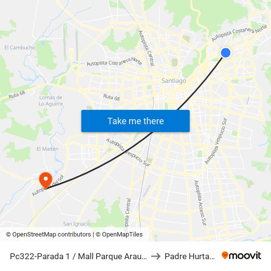 Pc322-Parada 1 / Mall Parque Arauco to Padre Hurtado map