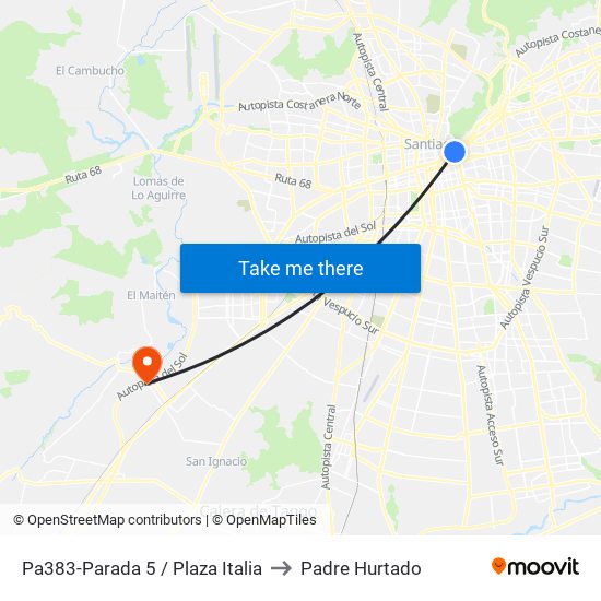 Pa383-Parada 5 / Plaza Italia to Padre Hurtado map