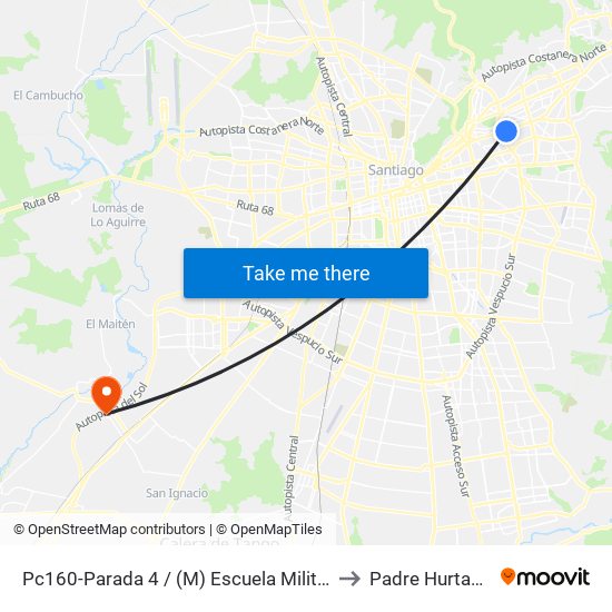 Pc160-Parada 4 / (M) Escuela Militar to Padre Hurtado map