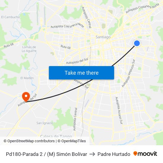 Pd180-Parada 2 / (M) Simón Bolívar to Padre Hurtado map