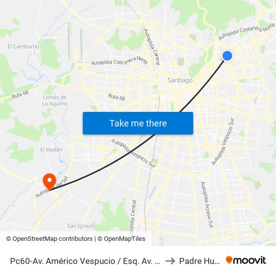 Pc60-Av. Américo Vespucio / Esq. Av. Pdte. Kennedy to Padre Hurtado map