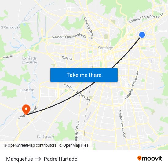 Manquehue to Padre Hurtado map